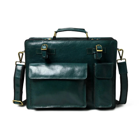 Kai Full Grain Leather Briefcase - Dark Green