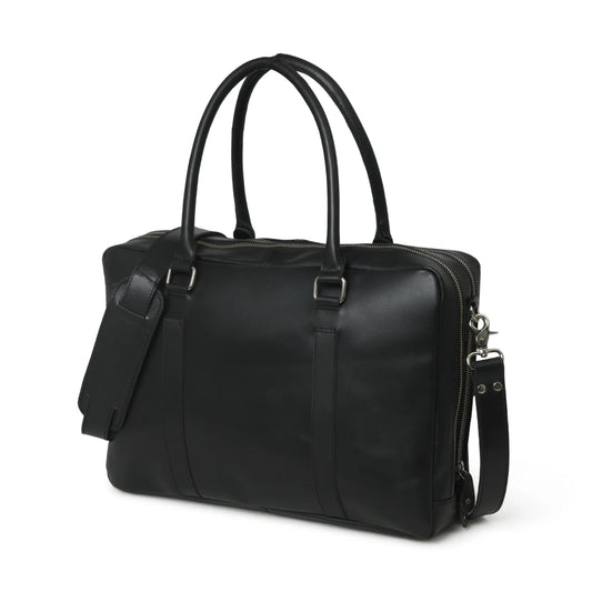 Jamie Buffalo Leather Briefcase- Black