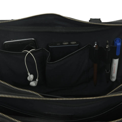 Jamie Buffalo Leather Briefcase- Black