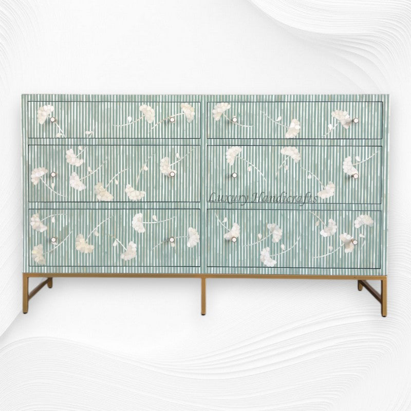 Ada Bone Inlay Chest of 6 Drawers Indigo Light Green 6