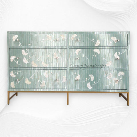 Ada Bone Inlay Chest of 6 Drawers Indigo Light Green 6