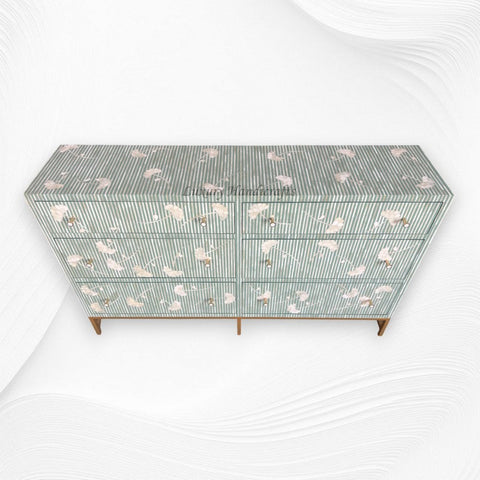 Ada Bone Inlay Chest of 6 Drawers Indigo Light Green 5