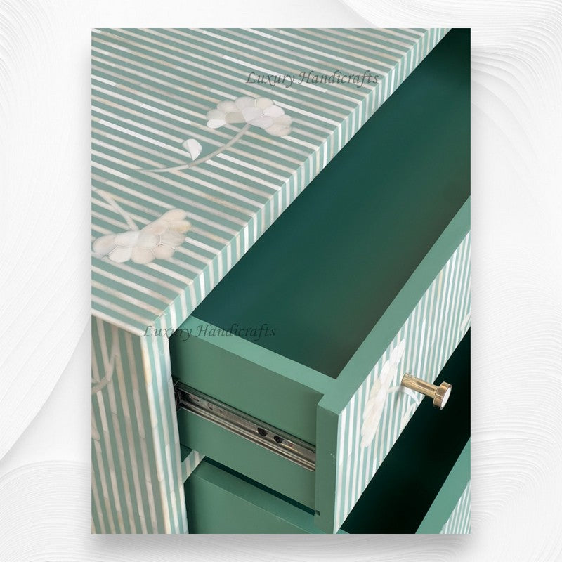 Ada Bone Inlay Chest of 6 Drawers Indigo Light Green 4