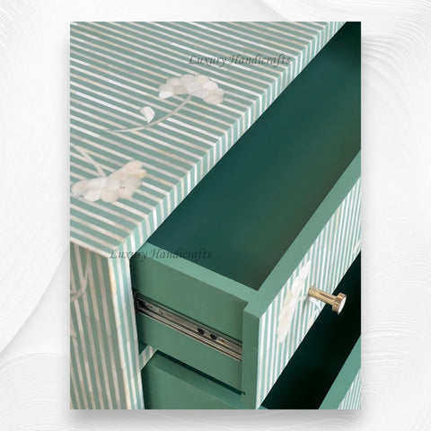 Ada Bone Inlay Chest of 6 Drawers Indigo Light Green 4