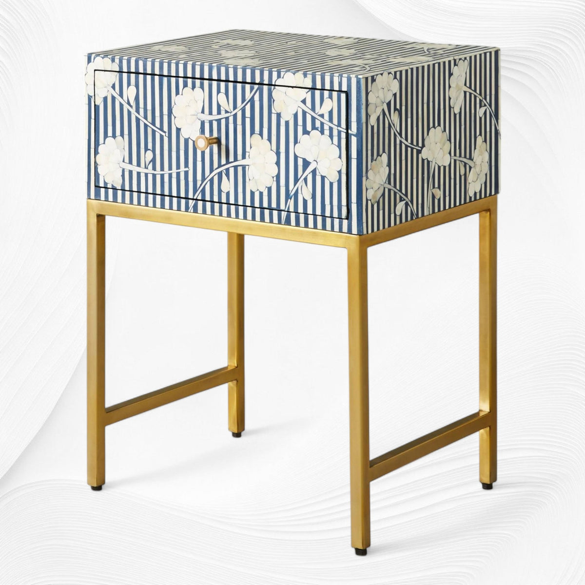 Blue Inlay Night Stand Ada Bone Inlay Nightstand Blue – Luxury Handicrafts