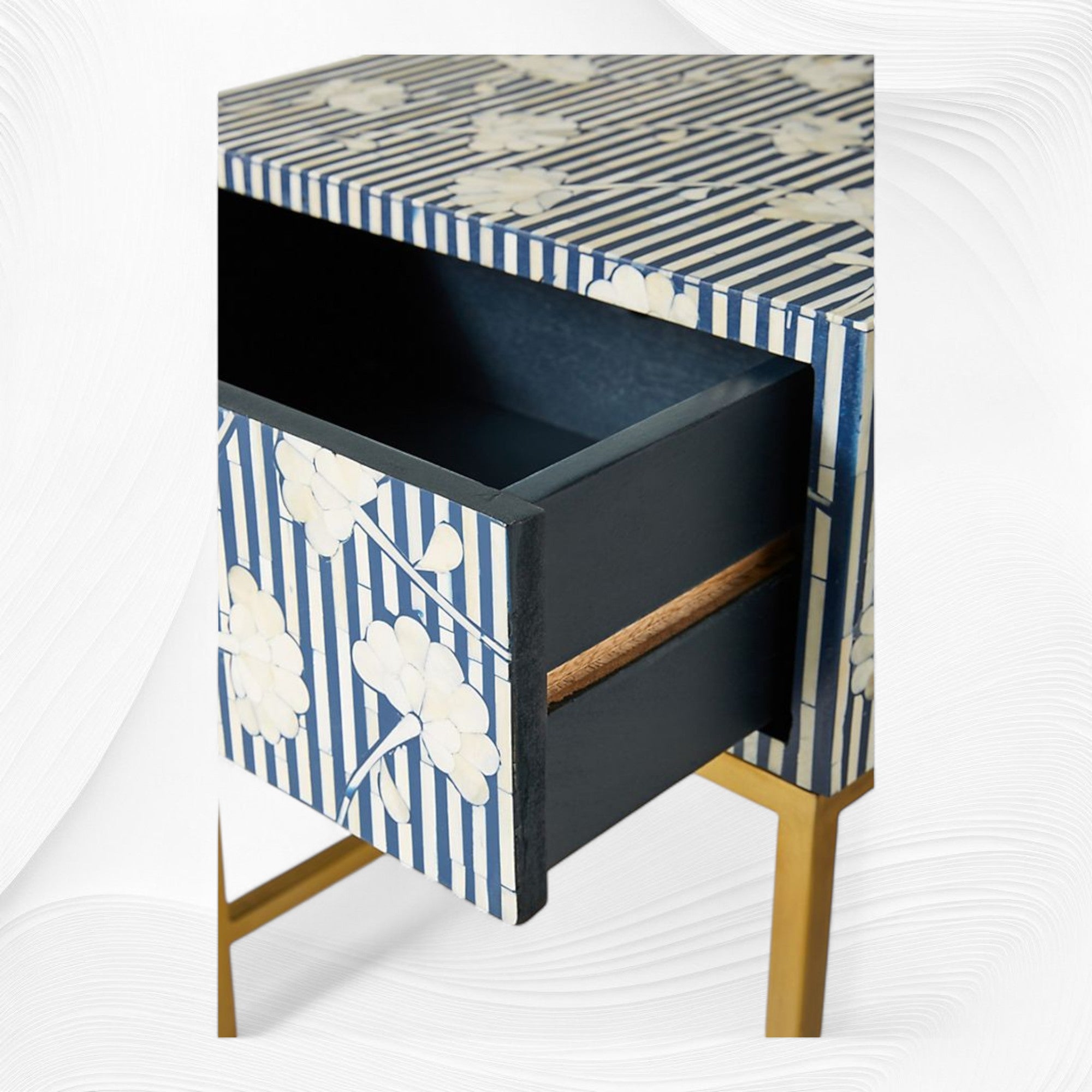 Blue Inlay Night Stand Ada Bone Inlay Nightstand Blue – Luxury Handicrafts