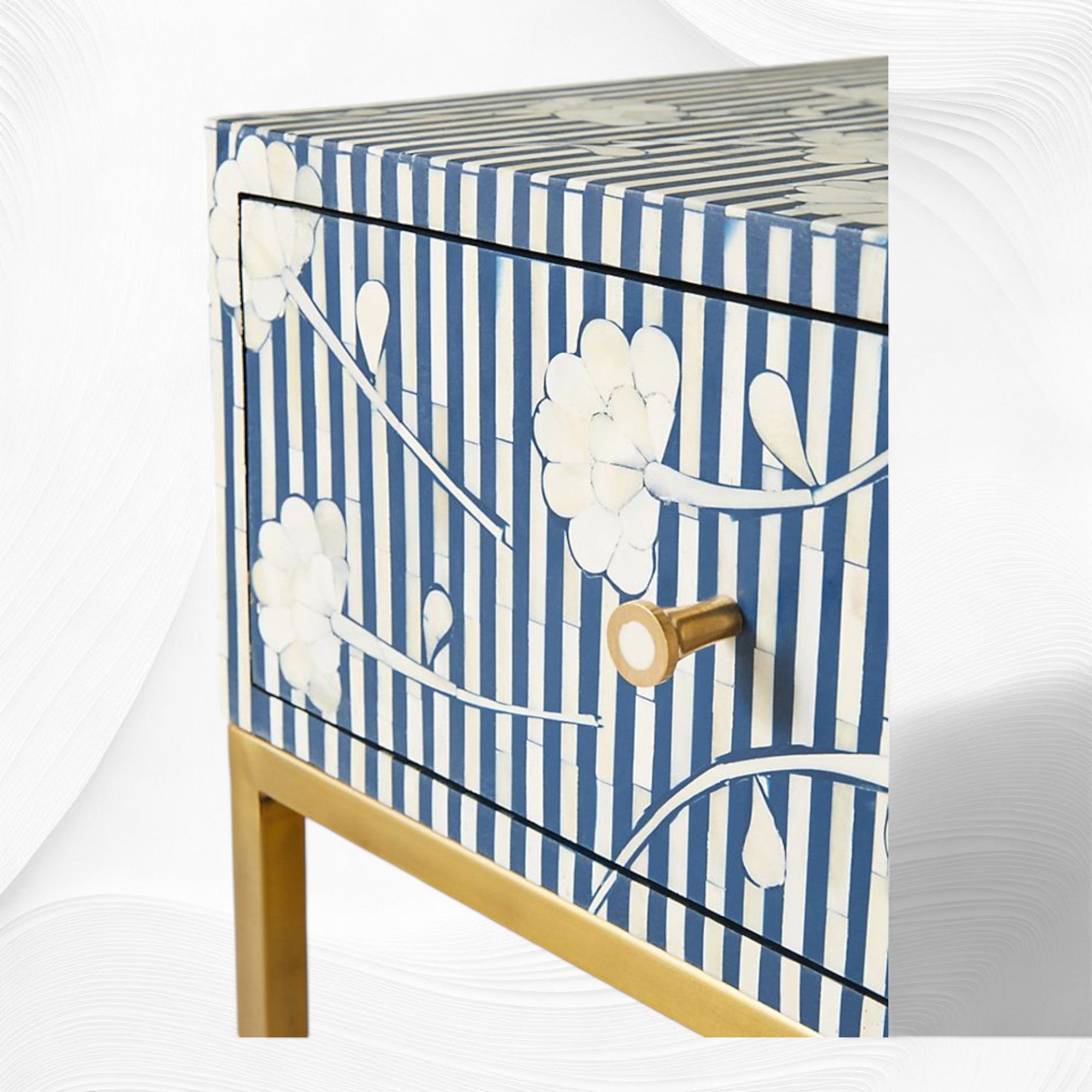 Blue Inlay Night Stand Ada Bone Inlay Nightstand Blue – Luxury Handicrafts