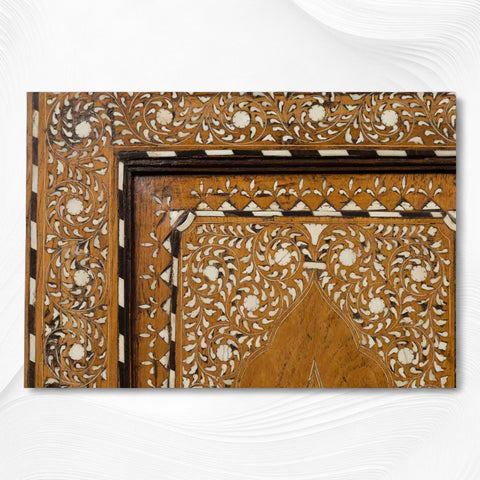 Vintage Anglo Indian Teak Wood Wardrobe Bone Inlay Natural