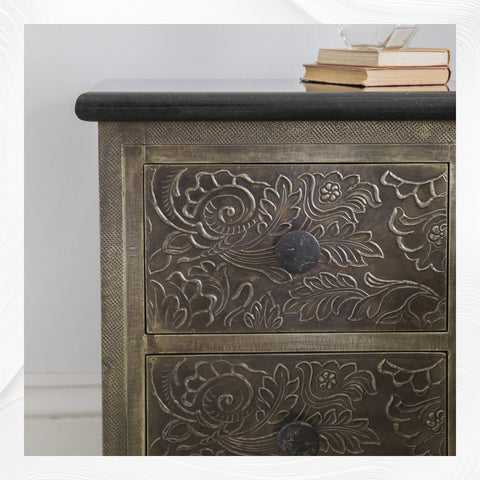 Antique Metal Two Drawer Bedside With Black Granite Top 3