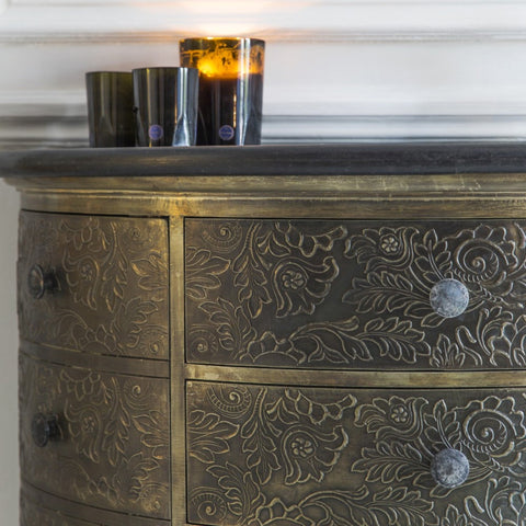 Antique Brass Chest Of Drawer With Black Granite Top 4
