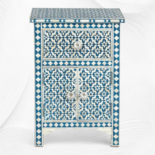 Aqua Arctic Bone Inlay Bedside | Blue Bedside Table