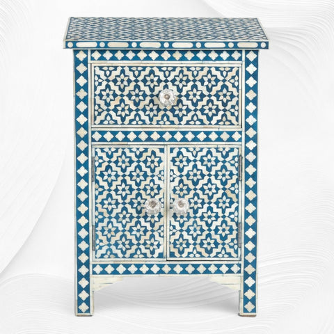 Aqua Arctic Bone Inlay Bedside | Blue Bedside Table