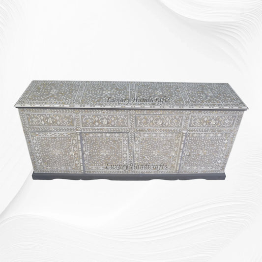 Top of an Arabic Mother Of Pearl Inlay Cabinet in Light Grey 2
