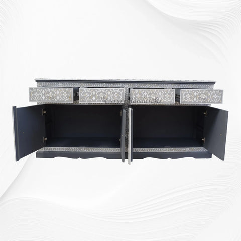 Open View of an Arabic Mother Of Pearl Inlay Cabinet Light Grey 4