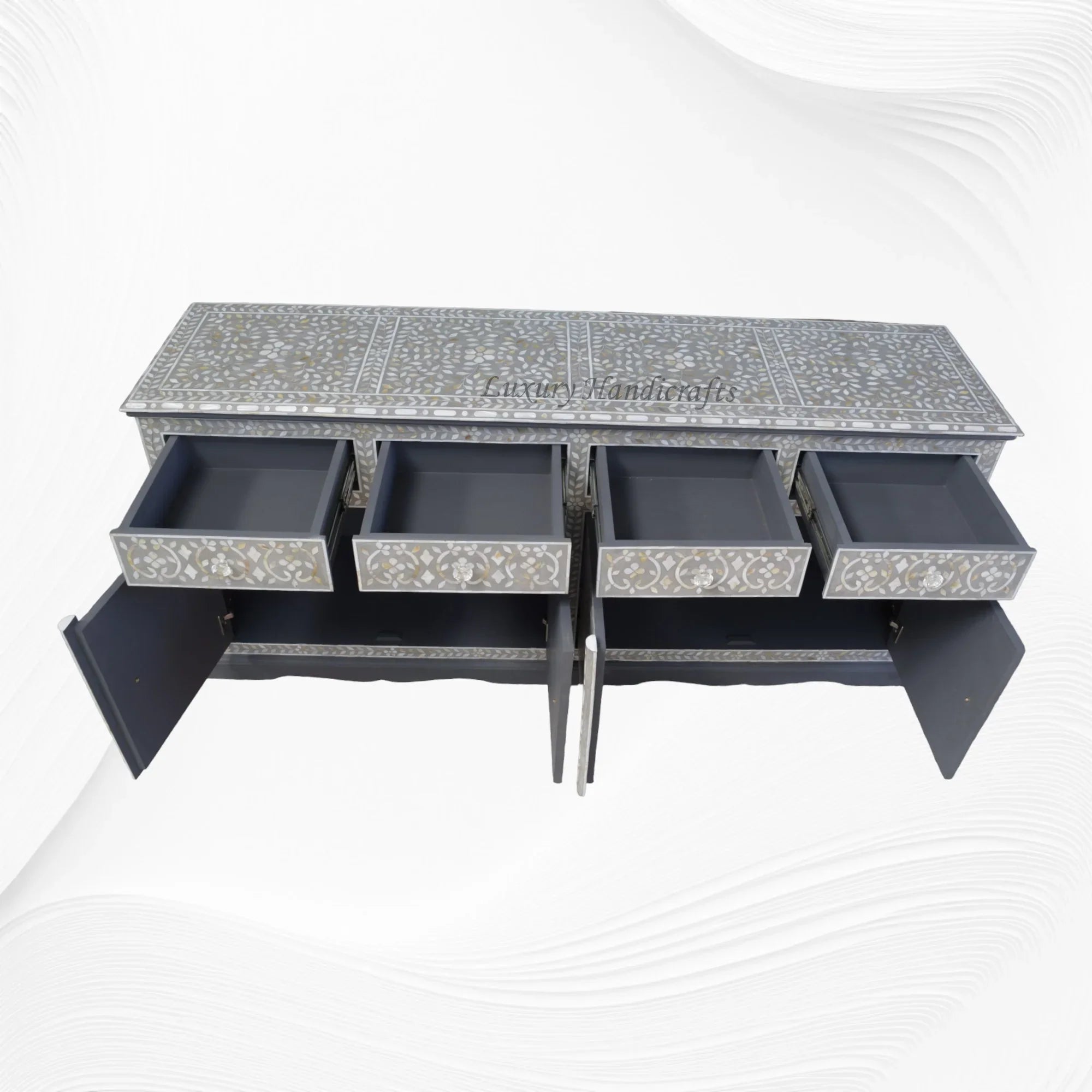 Buy Arabic mother-of-pearl inlay cabinet in light grey 5