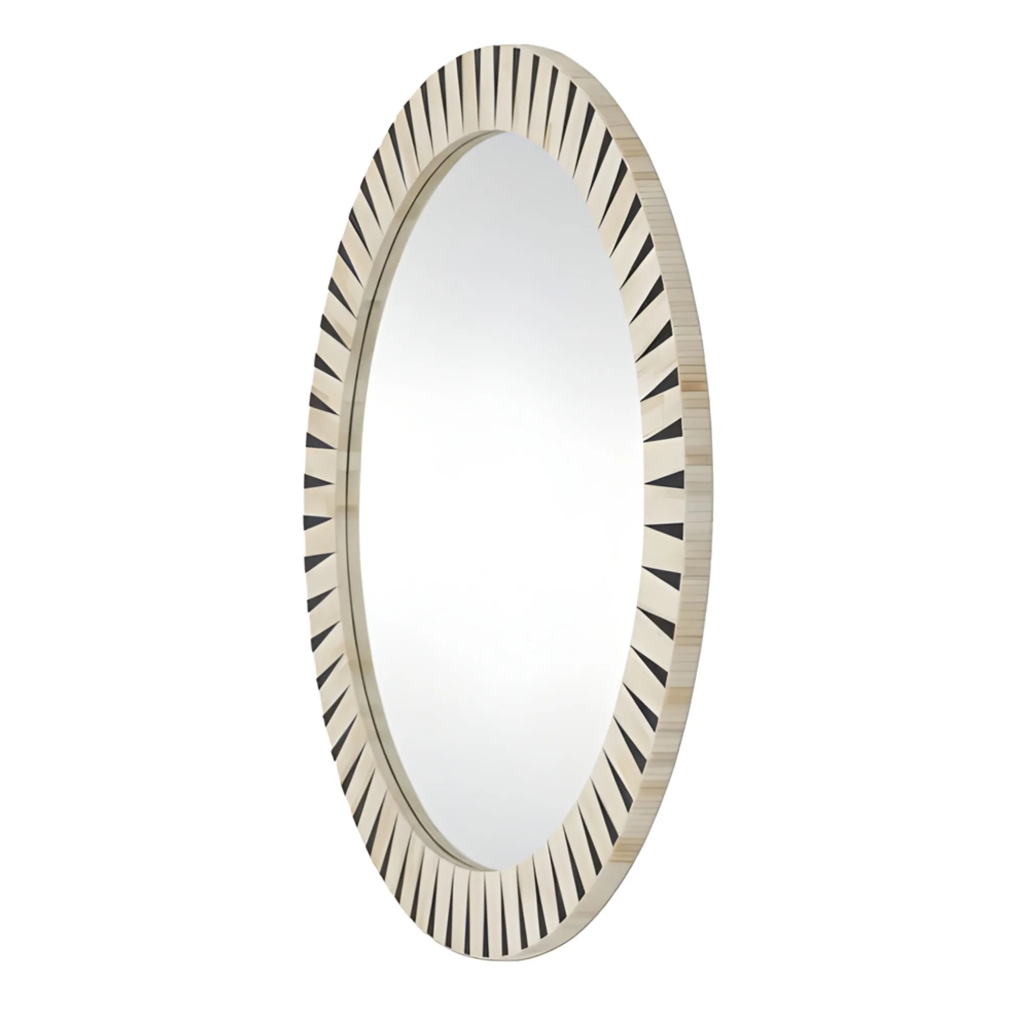 Oval mirror with decorative frame on a white background