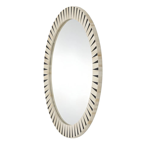 Oval mirror with decorative frame on a white background