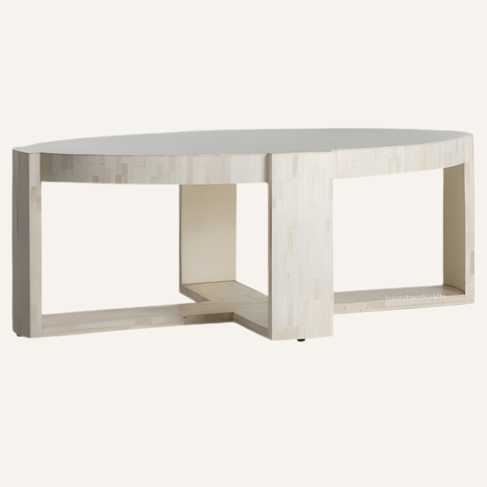 Modern coffee table with a light wood finish on a white background
