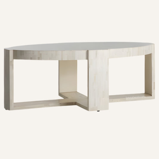 Modern coffee table with a light wood finish on a white background