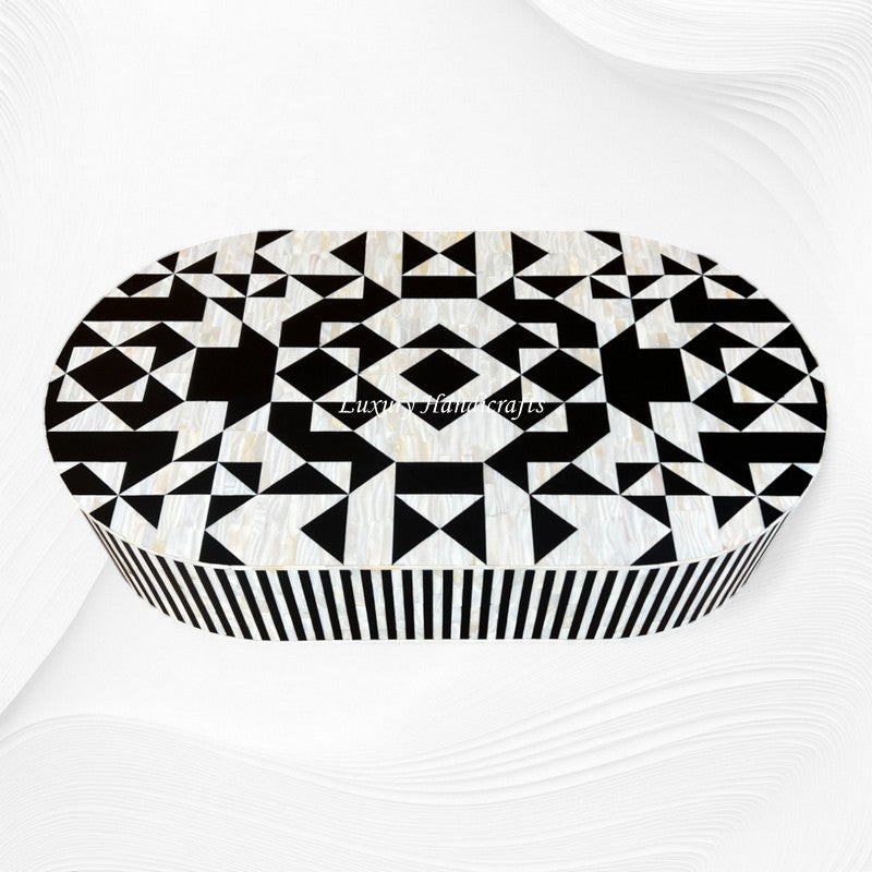 Ava Mother of Pearl Inlay Oval Coffee Table Black 3