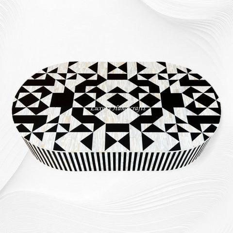 Ava Mother of Pearl Inlay Oval Coffee Table Black 3