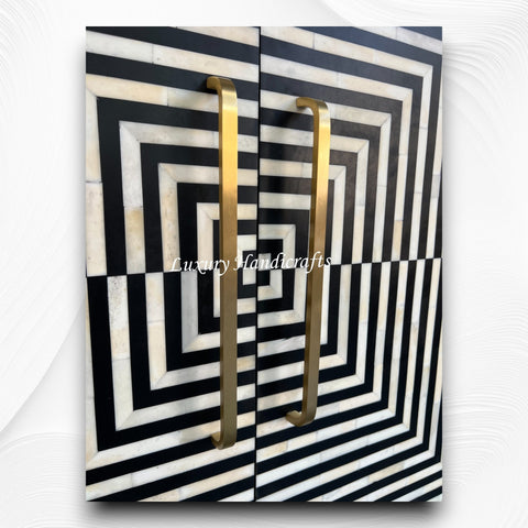 Bella Bone Inlay Bar Cabinet Stripe Black 3