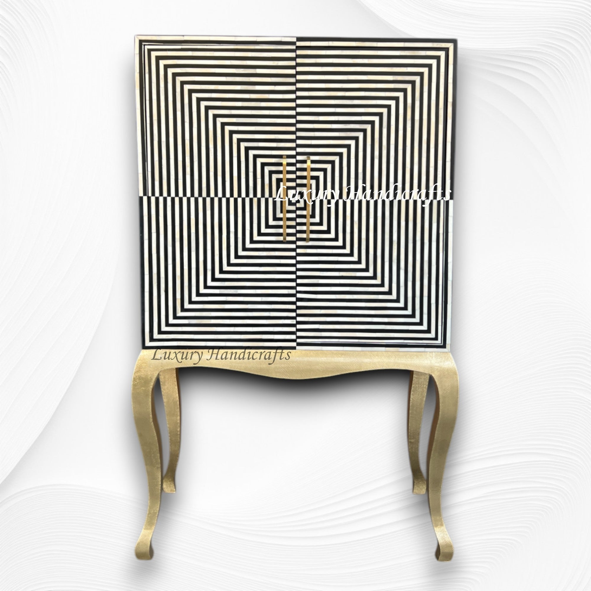Bella Bone Inlay Bar Cabinet Stripe Black 4