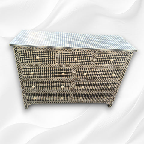 Black Bone Inlay 9 Drawer Checks Design Chest 4
