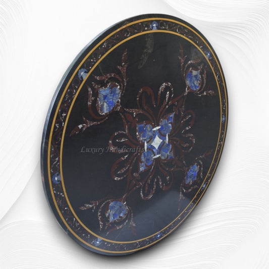 Black Granite Dining Table 6 Seater Top Gemstones Inlay 2