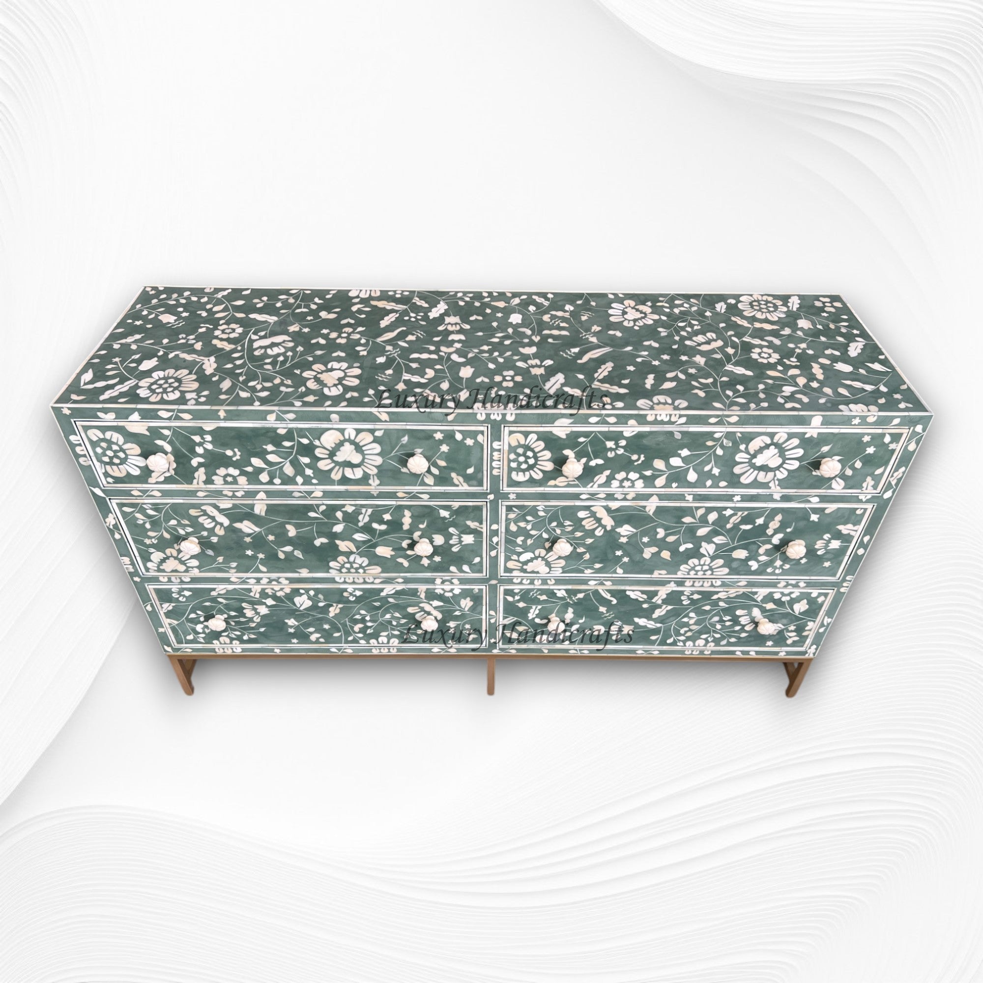 Blooming Flowers Bone Inlay Chest Green Resin 4