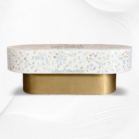 Blooming Flowers MOP Inlay Coffee Table Beige