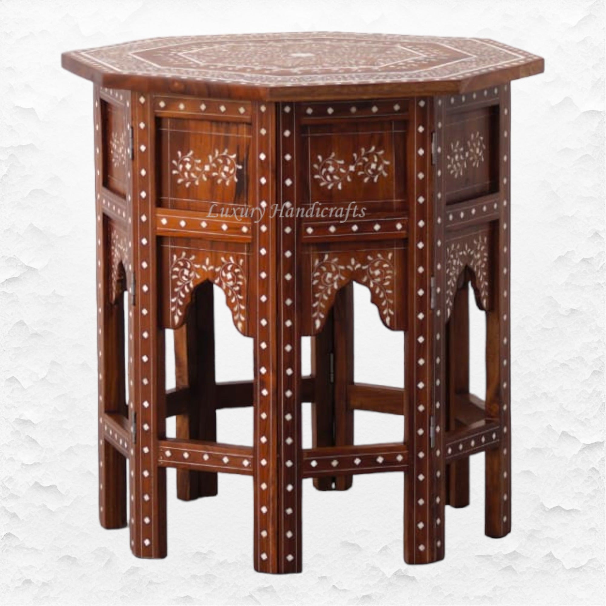 Bone Inlaid Octagonal Side Table Brown