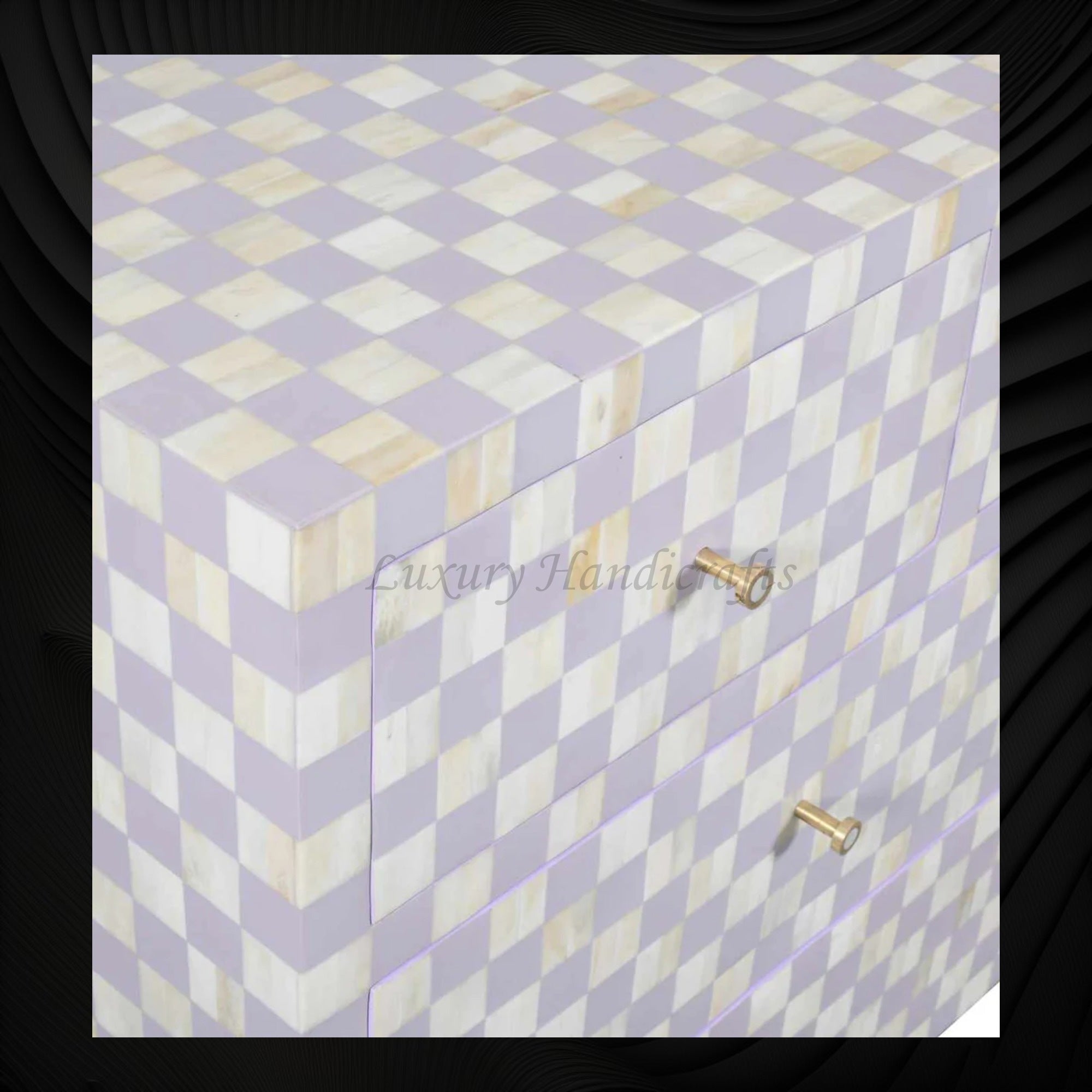Bone Inlay 7 Drawer Checkerboard Dresser Lilac 3
