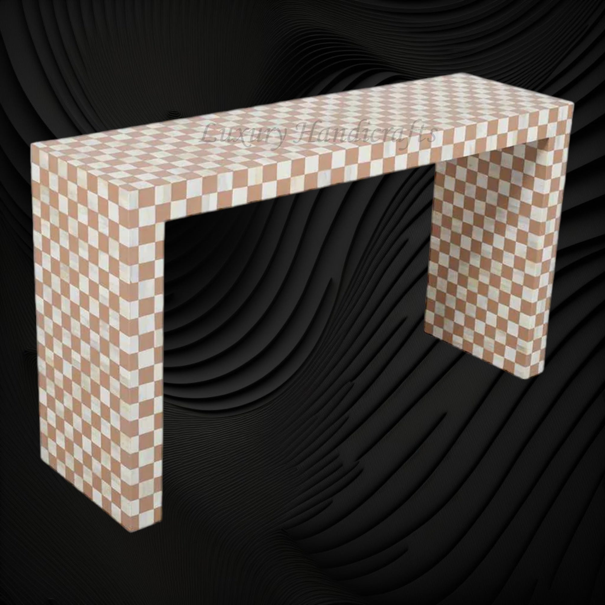 Checker Inlay Side Table Bone Inlay Checkerboard Console table Almond – Luxury Handicrafts