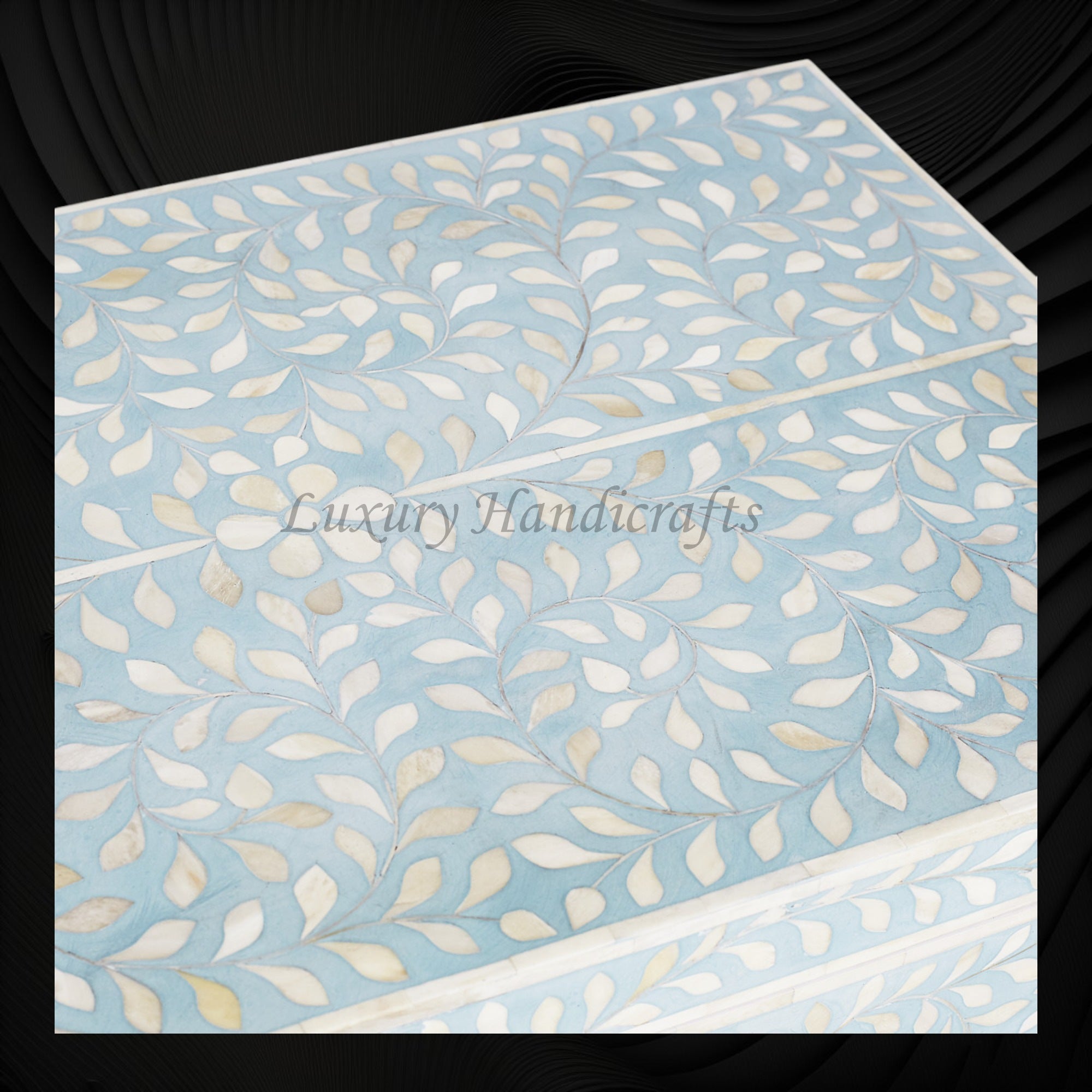 Handcrafted Bone Inlay Bedside Table with Floral Design