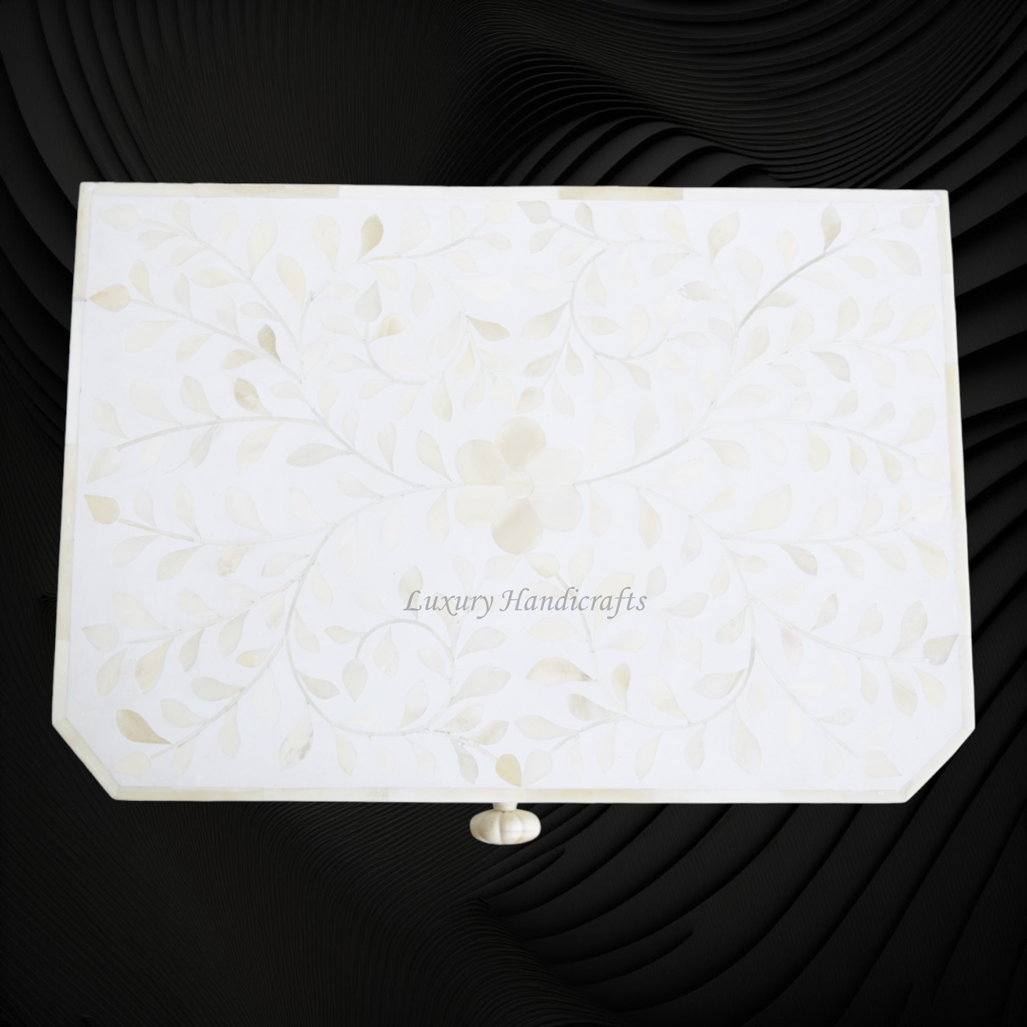 Handcrafted White Bone Inlay Bedside Cabinet with Drawers