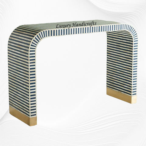 Waterfall Bone Inlay Console Table Blue