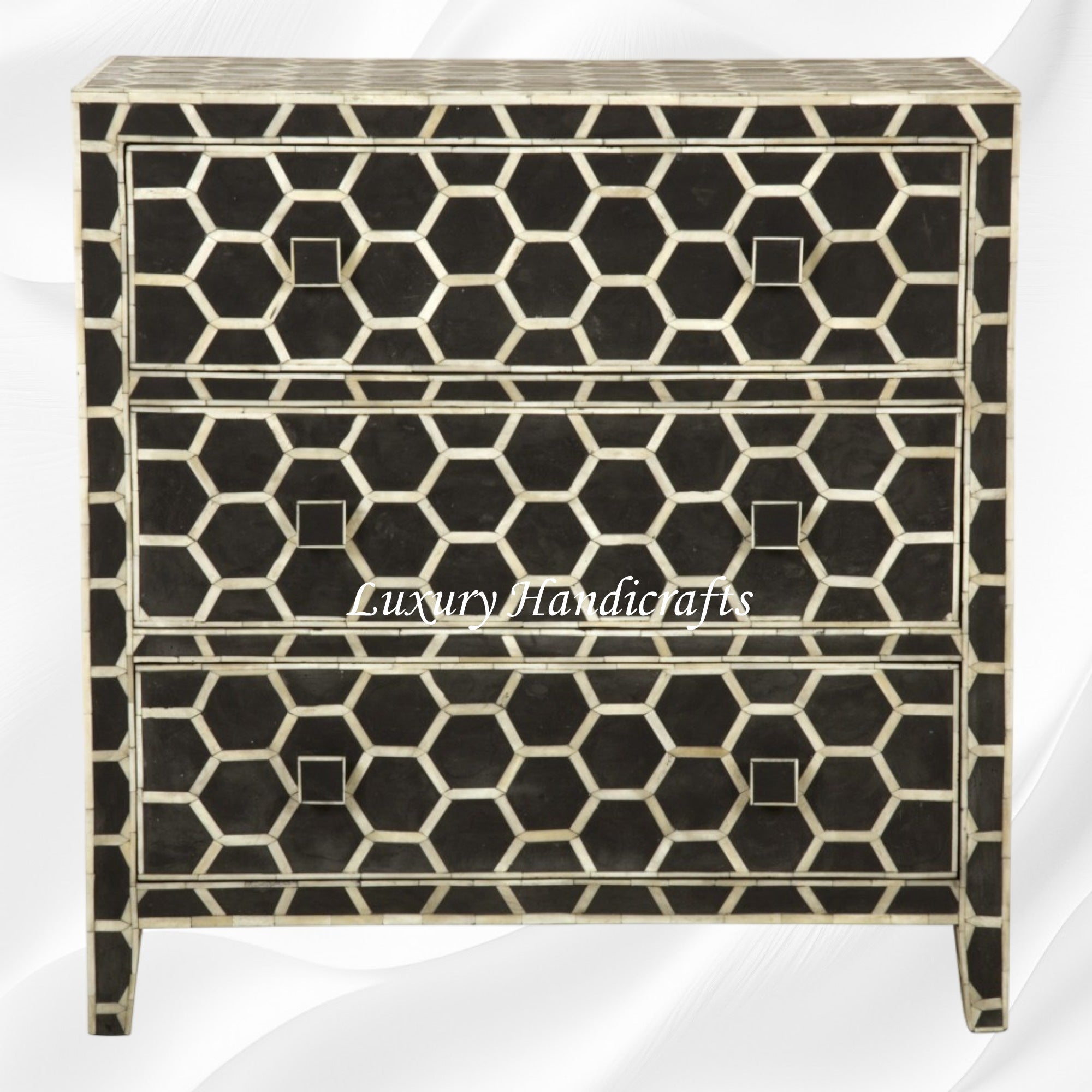 Bone Inlay Chest of 3 Drawer Honeycomb Black 1