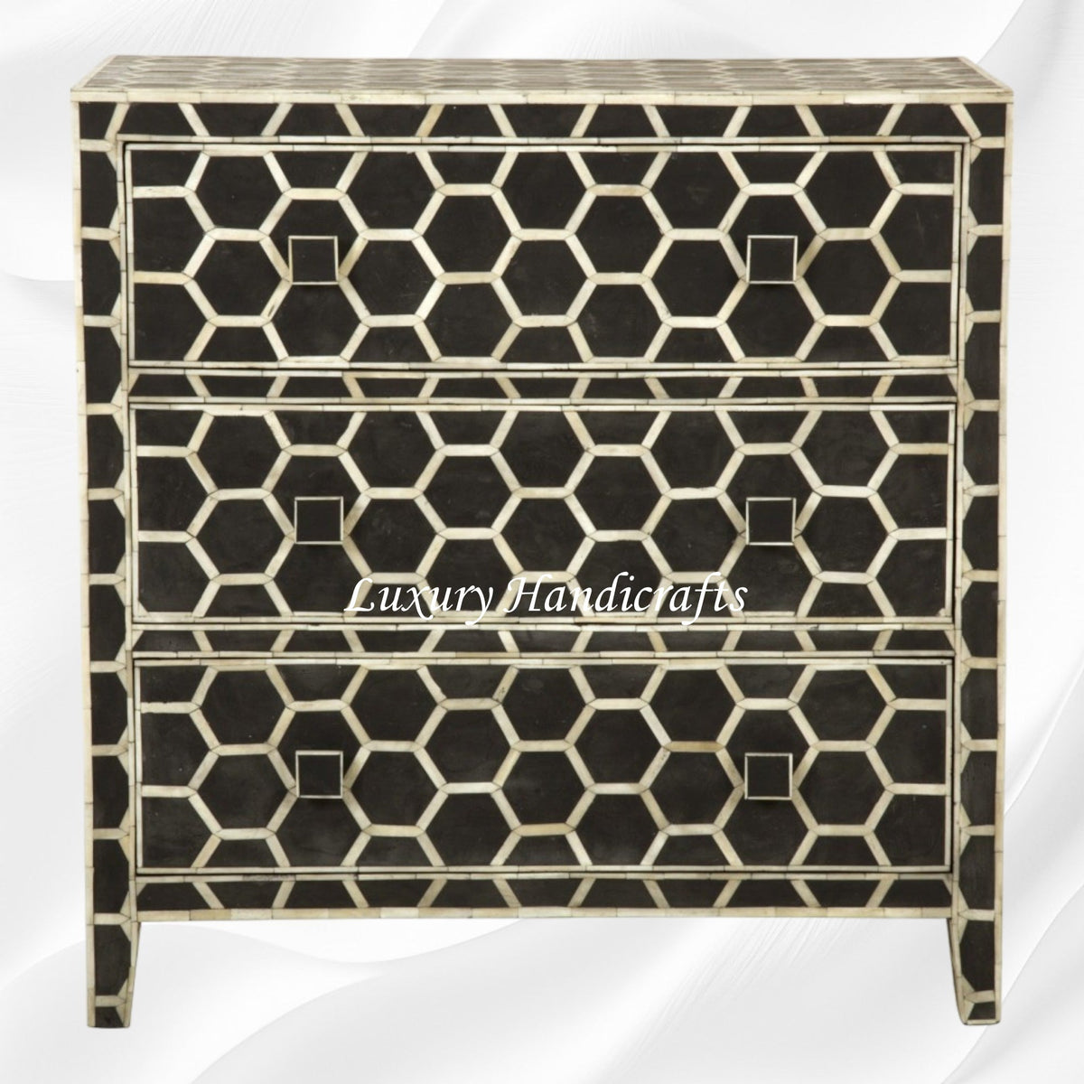 Bone Inlay Chest of 3 Drawer Honeycomb Black 1