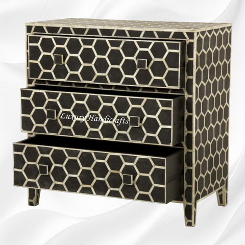 Bone Inlay Chest of 3 Drawer Honeycomb Black 3