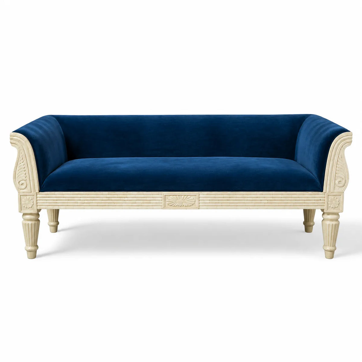Handcrafted Bone Inlay 3 Seater Fabric Sofa