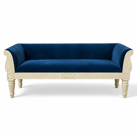 Handcrafted Bone Inlay 3 Seater Fabric Sofa