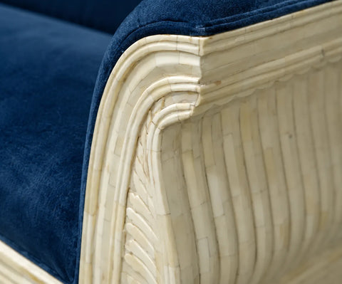 Handcrafted Bone Inlay 3 Seater Fabric Sofa