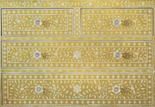 MOP Inlay Floral Chest Of 4 Drawer Yellow