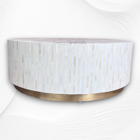 Bone Inlay Illusion Stripe Center Table White Brass 1