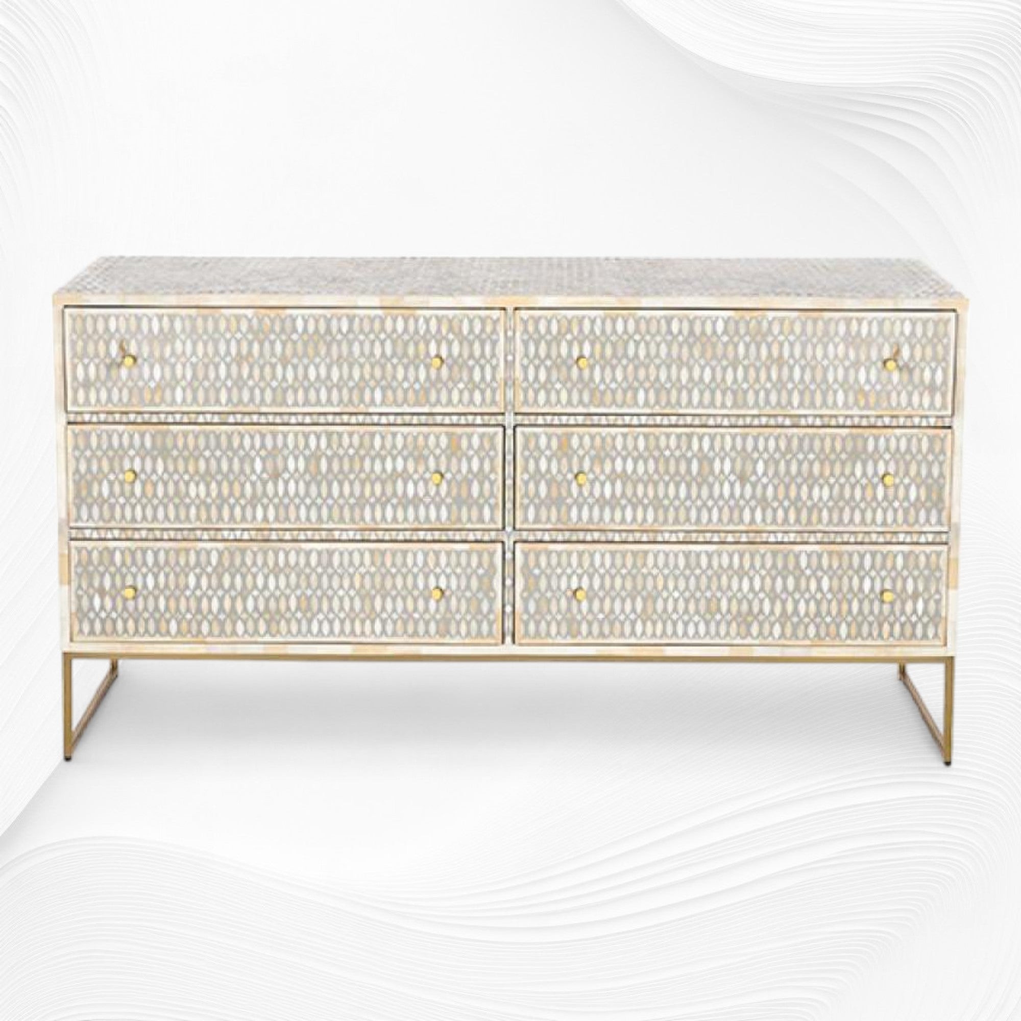 Bone Inlay 6 Drawer Chest Lattice Grey