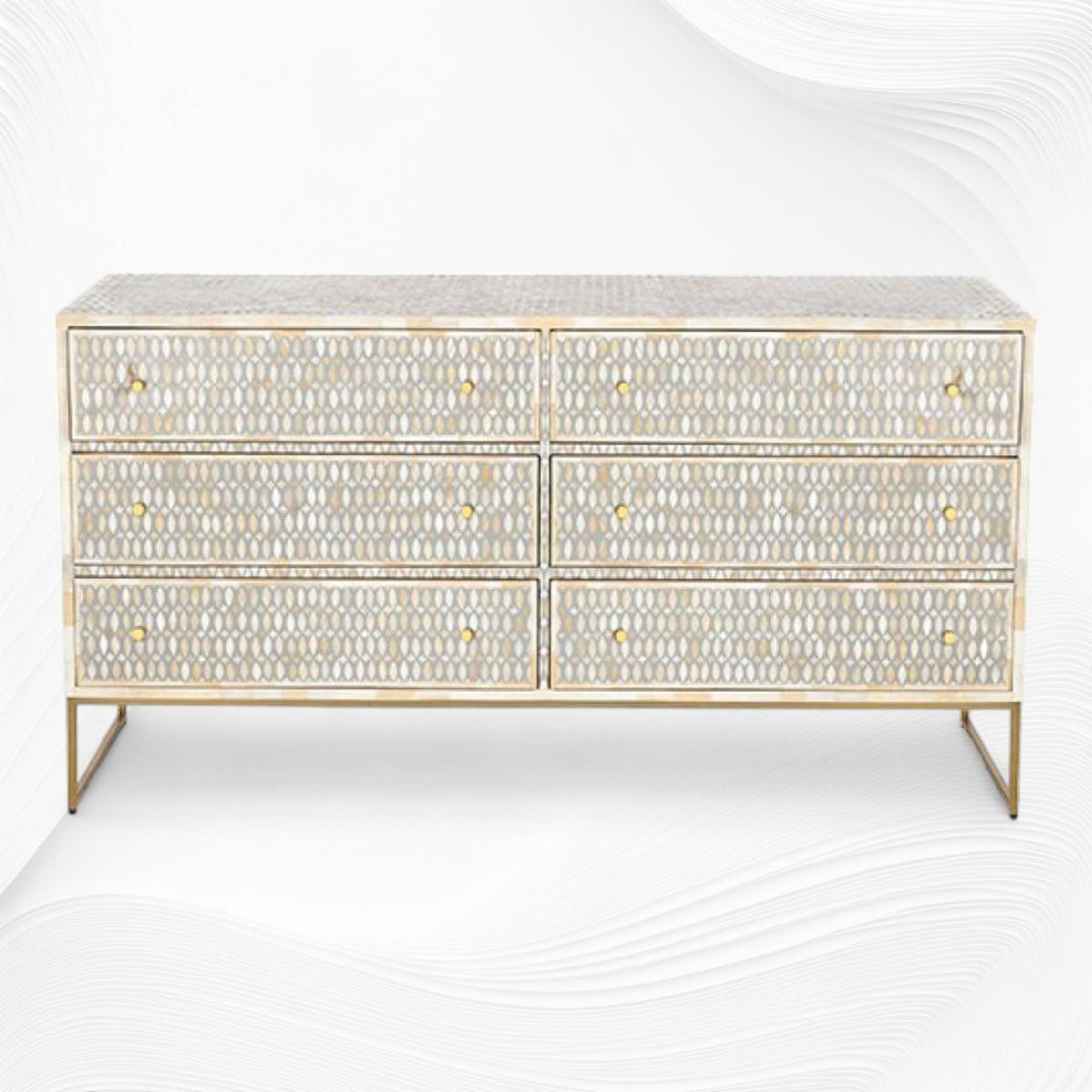 Bone Inlay 6 Drawer Chest Lattice Grey