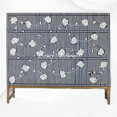 Bone Inlay Ada 3 Drawer Dresser Blue