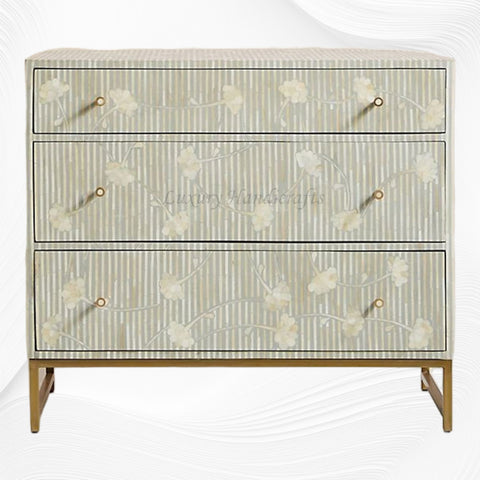 Bone Inlay Ada 3 Drawer Dresser Grey