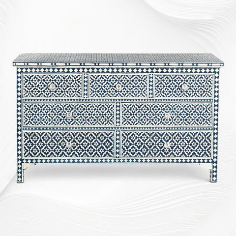 Navy Blue Bone Inlay Arctic Chest Of 7 Drawers 5